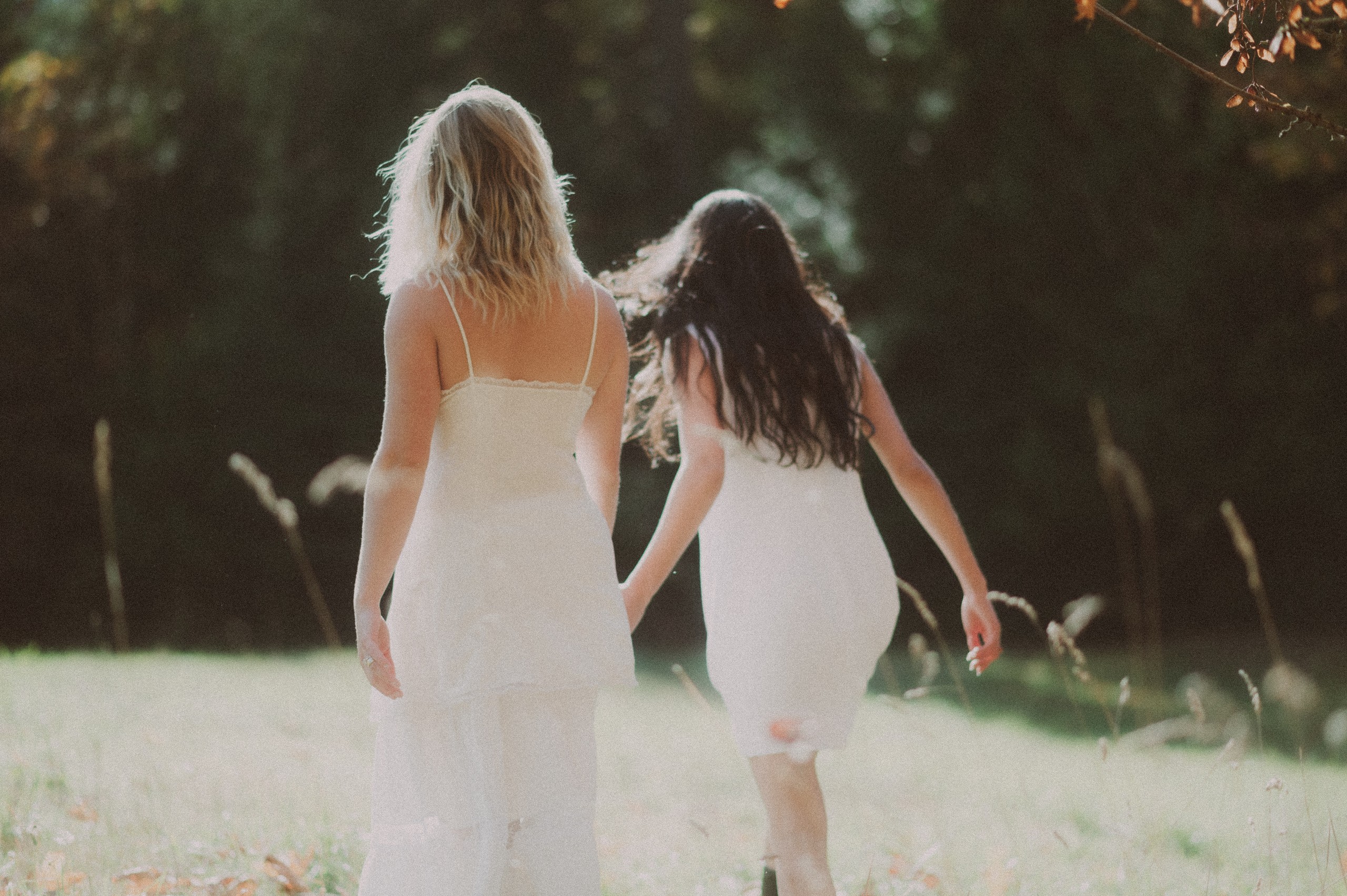 Two figures walking together